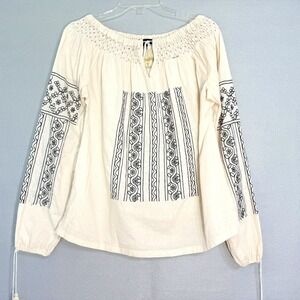 Jaloux‎ Zalu Peasant Blouse Womens Tunic Size L Cotton Embroidered Boho Festival